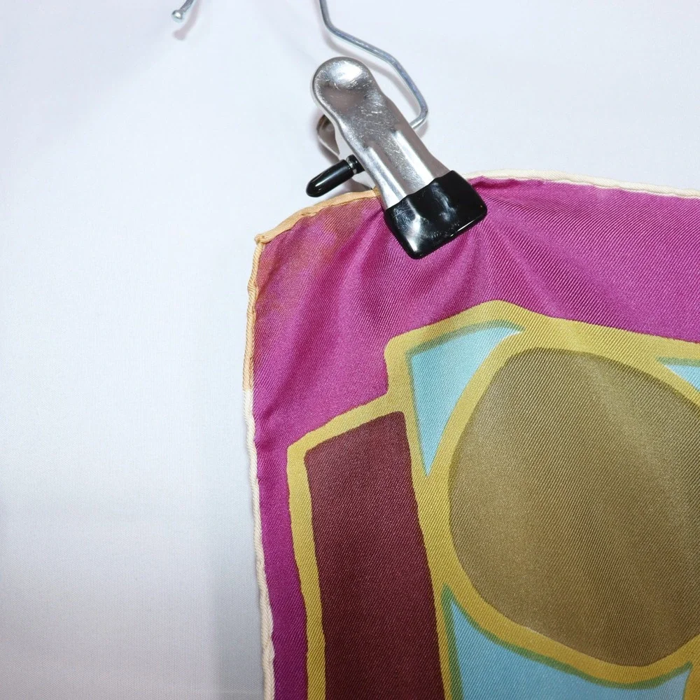 Jean Patou Silk Scarf 29x30 Multicolor Womens Geometric‎ Vintage Accessory